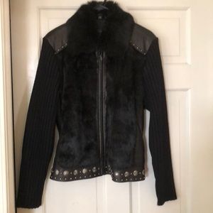Cripple Creek Black Leather Knit ZIP Up Jacket